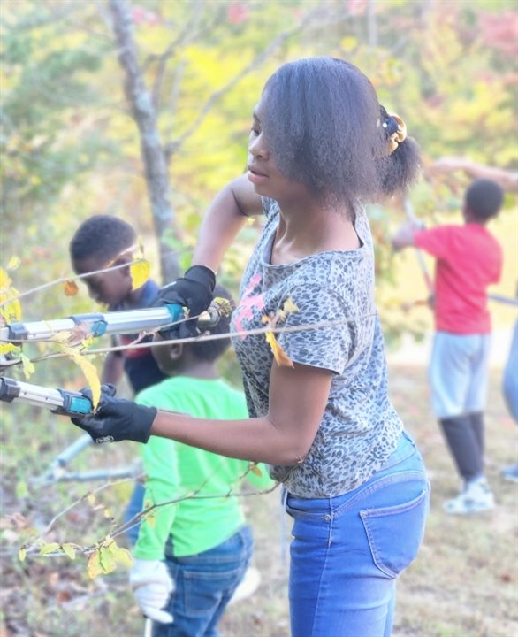 Kids working outside