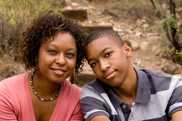 Woman and boy smiling